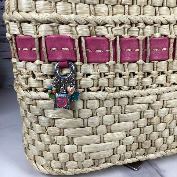 Brighton‎ Carmella Straw Basket Woven Shoulder Bag Pink Leather Trim Summer - Picture 4 of 14